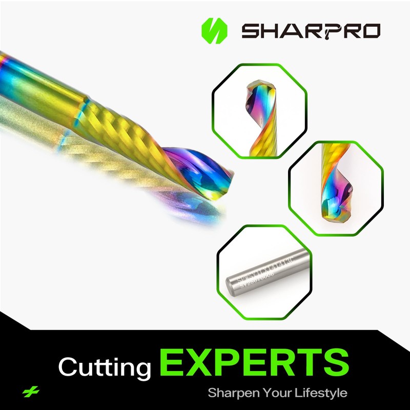 SHARPRO O Flute Upcut Spiral Router Bit 1/4 Inch Shank