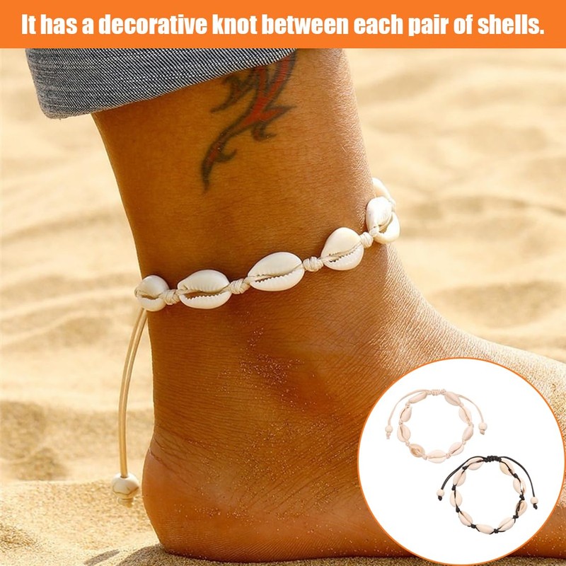 BIRLOZA Pack of 2 Shell Chain Shell Bracelet Anklet Natural