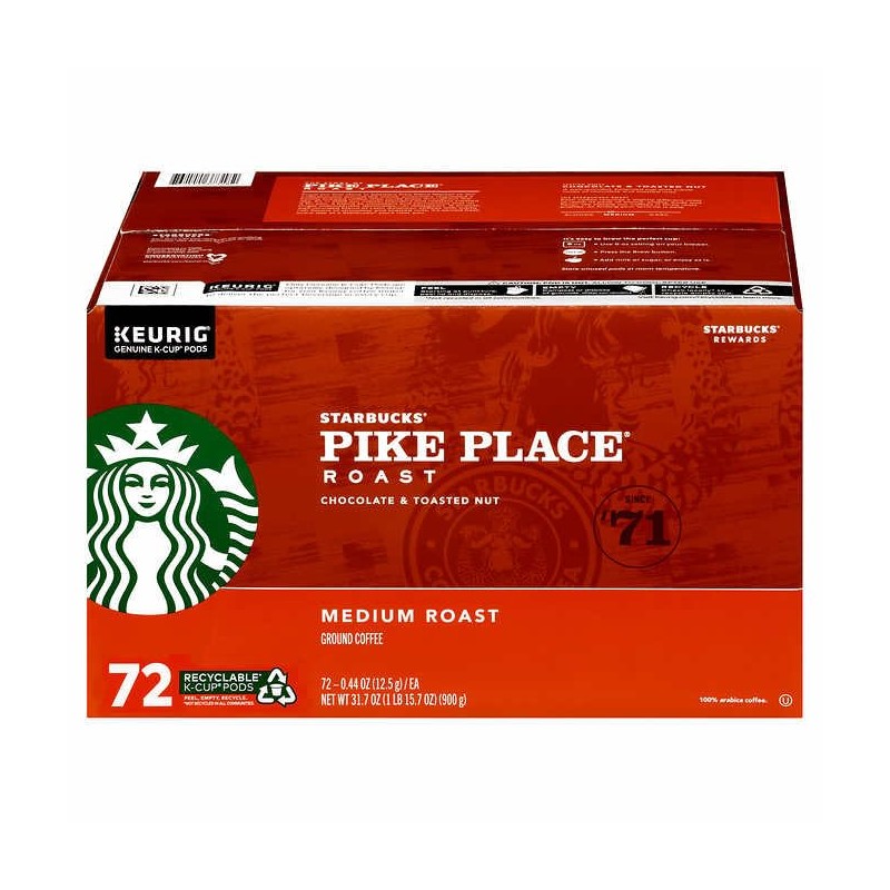 Starbucks Pike Place Medium Roast K-Cup, 72 Count