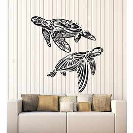 Vinyl Wall Decal Couple Turtle Ocean Sea Marine Animals Bathroom Stickers Mural Large Decor (g5433) Black