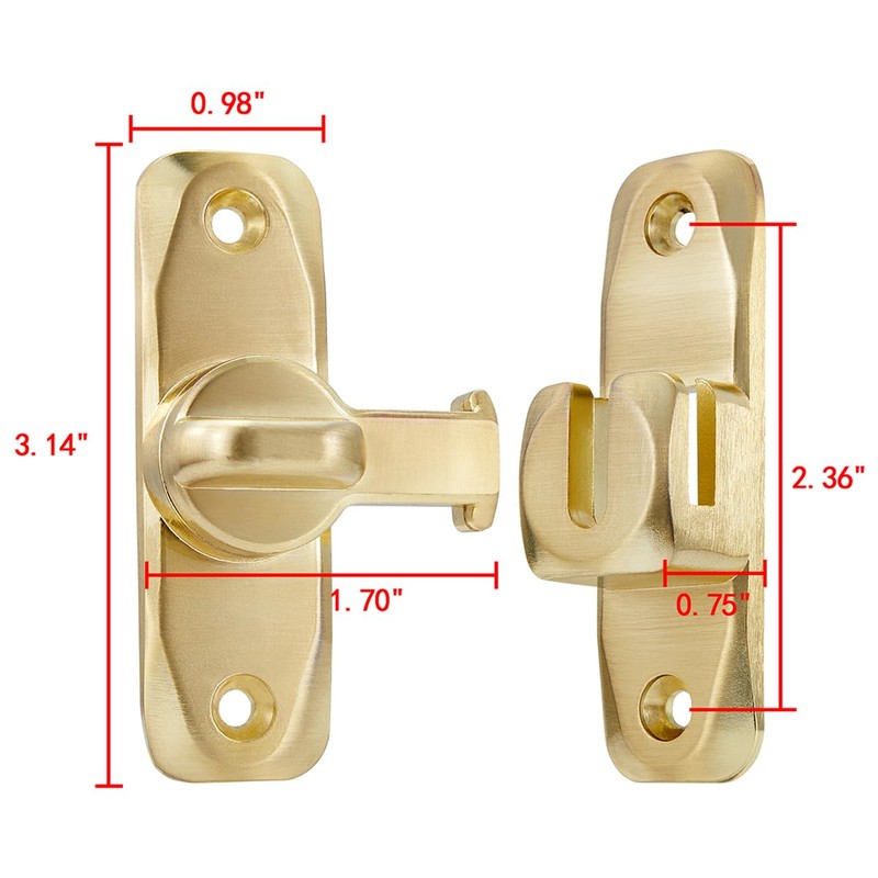 Wocoe Gold 90/180 Degree Barn Door Lock - Zinc Alloy