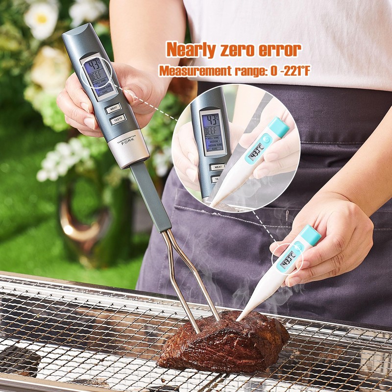 lfcforldx Meat Thermometer Fork with Electronic Ready Alarm, Digital Cooking