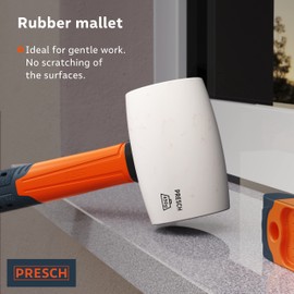 Presch Rubber Mallet White 450g - Shatterproof Rubber Hammer with fibreglass Handle - ⌀=55mm - Durable Soft Hammer with White Rubber - No residues Thanks to White Natural Rubber
