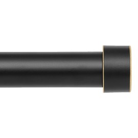 Black Heavy-Duty Curtain Rod, 32-144 Inches, Modern Outdoor Design with Gold End Cap