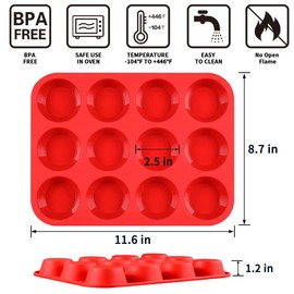 CAKETIME Silicone Muffin Pan, 12-Cup Cupcake Pan for Baking 3 Pack Nonstick Food Grade Silicone