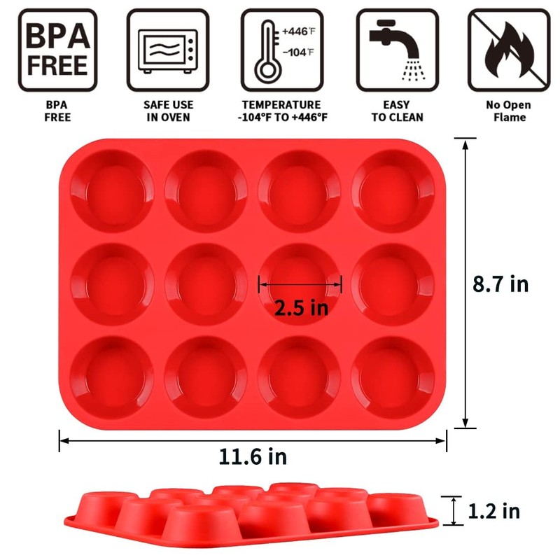 CAKETIME Silicone Muffin Pan, 12-Cup Cupcake Pan for Baking 3