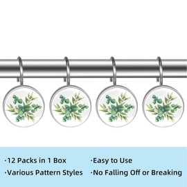 Artinhand Green Eucalyptus Leaf Shower Curtain Hooks Set of 12