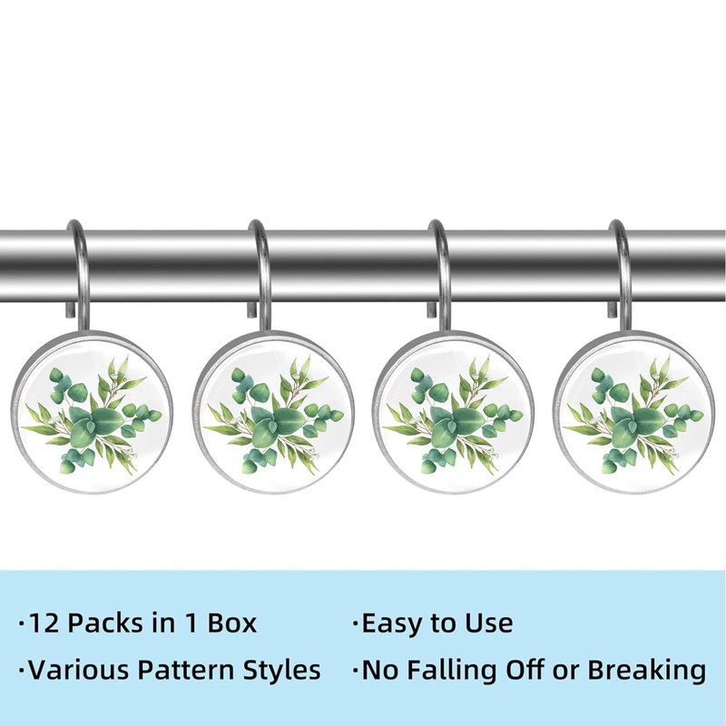 Artinhand Green Eucalyptus Leaf Shower Curtain Hooks Set of 12