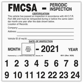 FMCSA Periodic Inspection Label 10-pk. - 5" x 5", Permanent Self Adhesive Vinyl - Meet DOT AVIR 49 CFR Part 396 Requirements