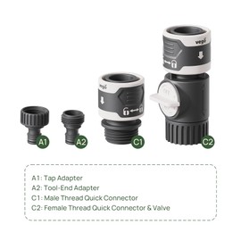Vego Quick Connector Set with Shut off Valve and Water Stop & Lock, Quick Connect Hose Fittings Feature Quick Release Kit Hose Fittings and Adapters- V1 Set of 5