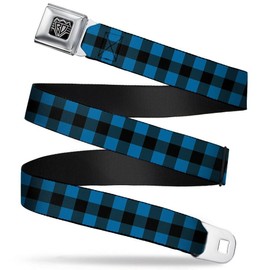 Buckle W30247 - Cinturón de seguridad con hebilla, Buffalo Plaid Black/Turquoise, 1.5" Wide, 32-52" Long