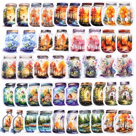 46PCS World in Bottle Stickers,Ins Style Aesthetic Scenery Cute Cartoon Stickers, Vinyl Stickers Waterproof PVC Graffiti Decals for Bottles,Guitars,Adults, Children, Teenagers,Nice Bottle Decals Pack