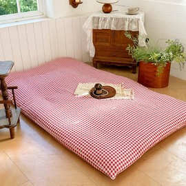 NSNLGSGC - Funda de futón para colchón japonés de cuadros rojos, a cuadros japoneses, tapete de dormir para piso (cuadros rojos, matrimoniales)
