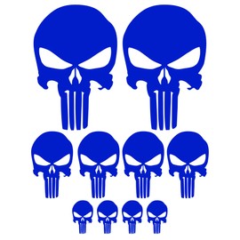 10 Pcs Skull Sticker for Cars or Motorcycles - 3 Sizes Car Motorcycle Bike Scooter (Blue)