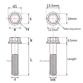 Wanyifa Titanium Flange Hex Head Bolt M8 15 20 25 30 35 40 45 50 55 60mm Screws Pack of 4 (M8x40mm, Gold)