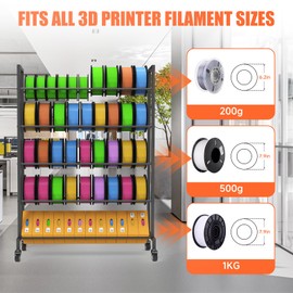 3D Printer Filament Rack with Wheels - 5-Tier Large Capacity Organizer, Mobile Storage System for 3D Printing Filaments Studio Office Organization (5 Tier)