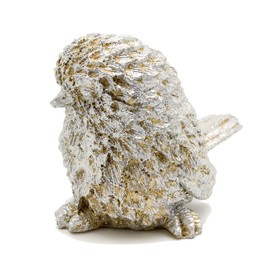 Little Silver and Gold Birds Resin Figurines Set of 2 Hand-Painted with Metallic Silver and Gold Highlights for Decoration at Home, Weddings, Spring Holidays, Tabletop Centerpieces, and Fairy Gardens