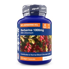 Zipvit Berberine 1000mg with Chromium, High Strength 98% HCl Berberine Supplement, 120 Capsules, 4 Months Supply, Supports Normal Blood Glucose Levels