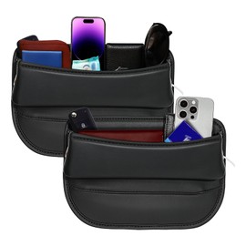JHLGRE Car Seat Gap Filler 2 Pack, U-Shaped Leather Car Seat Gap Filler Organizer for Car SUV Truck, Automotive Accessories, Universal Car Seat Organizer for Phones, Glasses, Keys, Cards,Black