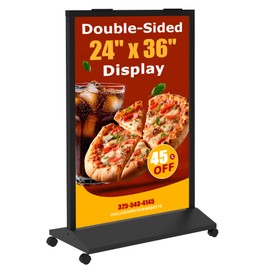 JR-MOV Sidewalk Sign Heavy Duty - 24x36 Inch Double-Sided Poster Stand with 360 Rotating Wheels, Rolling Metal Sandwich Board Floor Standing Sign Holder for Event Businesses Outdoor, Frame Only