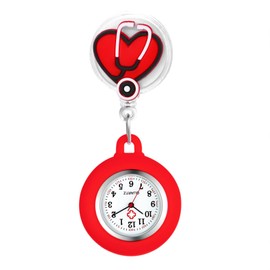 Lancardo Clip On Nurse Watch: Retractable Quartz Silicone Cover Cartoon Medical Symbol Pattern Badge Easy to Read for Women Men Doctor
