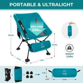 ATEPA Camping Chairs for Adult, Compact Lightweight Folding Chairs Portable Chairs, Ultralight Backpacking Chairs for Camping Hiking Beach Outdoor Lawn Travel with Anti-Sinking Feet