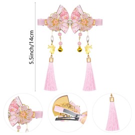 Petunny 8Pcs Chinese Fan Hair Clip Chinese Hair Clip Tassel Flower with Small Bell Chinese Traditional Hair Accessories(Random Color)