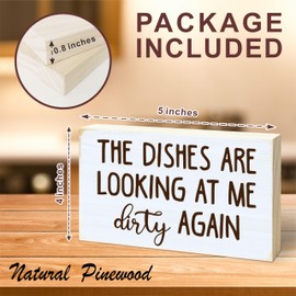5"X3" Funny Wooden Block Sign - The Dishes Are Looking At Me Dirty Again - Pine Wood Plaque, Home & Kitchen Desk Decor, Tabletop Ornament, Shelf Supplies, Decorative Housewarming Gift - A15