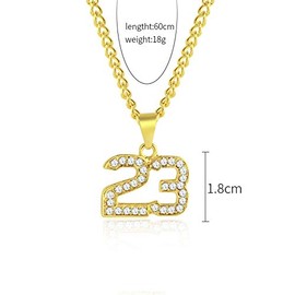 Number 23 Pendant Hip Hop Necklace 18K Gold Plated Cubic Zirconia Number 23 Basketball Pendant Necklace Men Women Stainless Steel Box Link Chain 24 Inch
