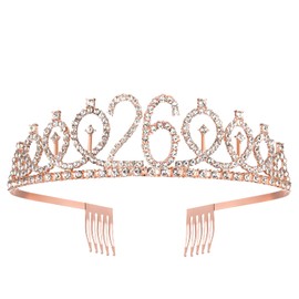 SZHUIHER 26th Birthday Sash and Tiara, Rose Gold Birthday Sash, Crown 26 & Fabulous Sash and Tiara for Girls, 26th Birthday Gifts for Happy 26th Birthday Party