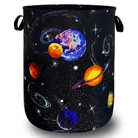 Colorful Starry Sky Planets Laundry Basket Galaxy Funny Laundry Hamper Foldable Oxford Cloth Universe Tote Bag Clothe Toy Storage Bucket 18.9"x16.5" For Bathroom/Laundry Storage/Bedroom