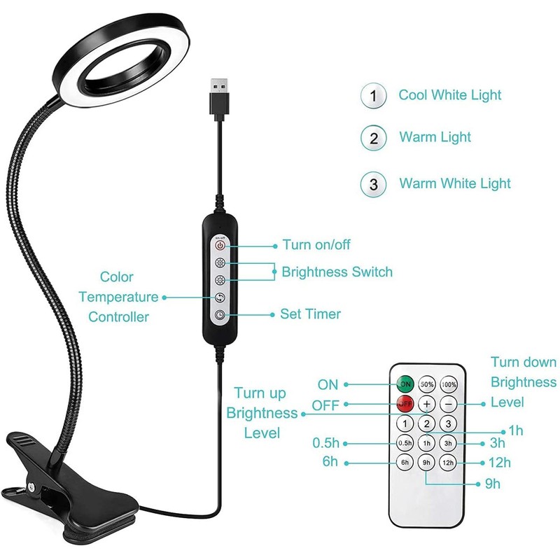 Clip On LED Ring Light 3 Color 10 Brightness Flexible