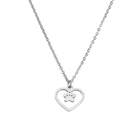 LuckyLy Collar Corazón Mujer con Dije de Huella de Perro, Cadena de Acero Inoxidable Color Plata – Regalos para Amantes de Perros, Regalos para Mujer y Amigas Originales, Modelo Paw