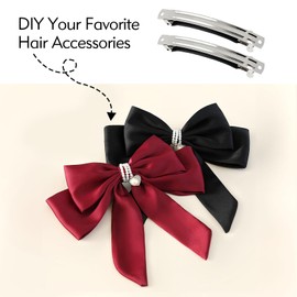 Cinaci 20 Pack 6cm/2.4" Simple Plain Blank DIY Caft Silver Metal French Hair Barrettes with Black Leather Cover Snap Hair Clips Clasps for Women Girls Teens Hair Accessories