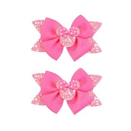 Koolgil 4 Inch Cute Mouse Ears Sequins Bows Hair Clips For Baby Girls, Toddler, Kids and Young Women Birthday Party Wedding Christmas Occasions Set of 2 (Hot Pink)