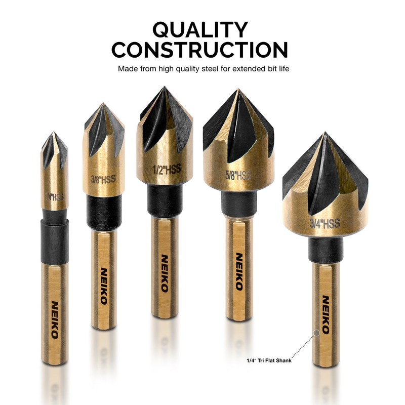 NEIKO 10218A Countersink Drill Bit Set for Wood and Metal,