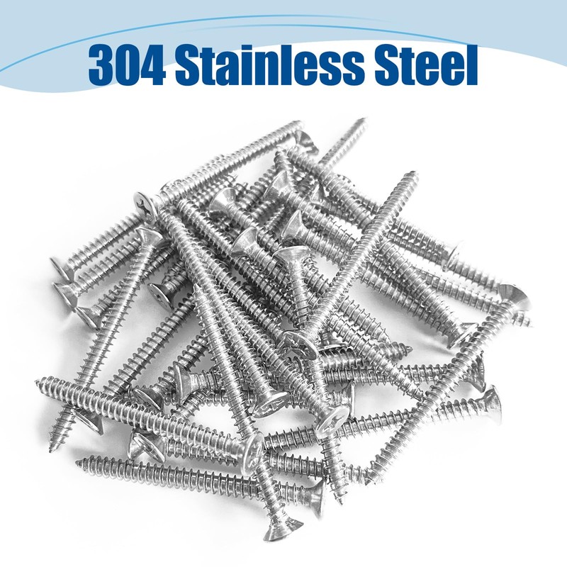 ANCHOREASE #8×5/8″ Wood Screw 350Pcs, 304 Stainless Steel Screws, Flat