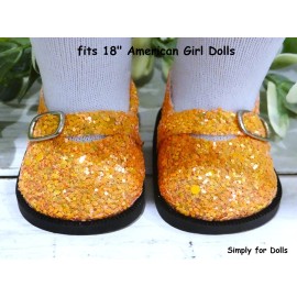 Unbranded ORANGE Sequin Sparkle MARY JANES fits 18" American Girl DOLL SHOES