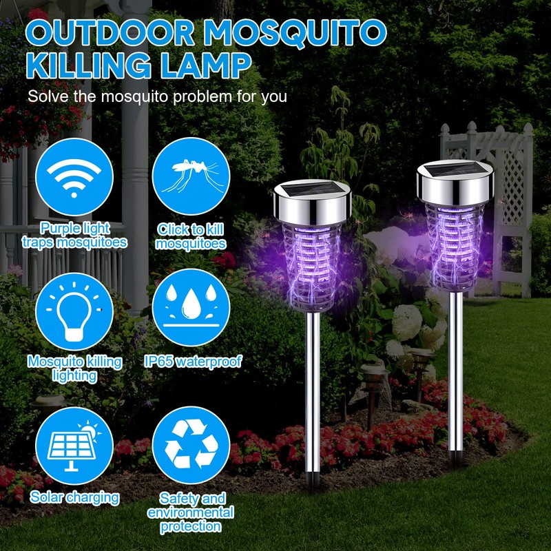 Qualirey 4 Pack Solar Bug Zapper Outdoor Mosquito Waterproof LED