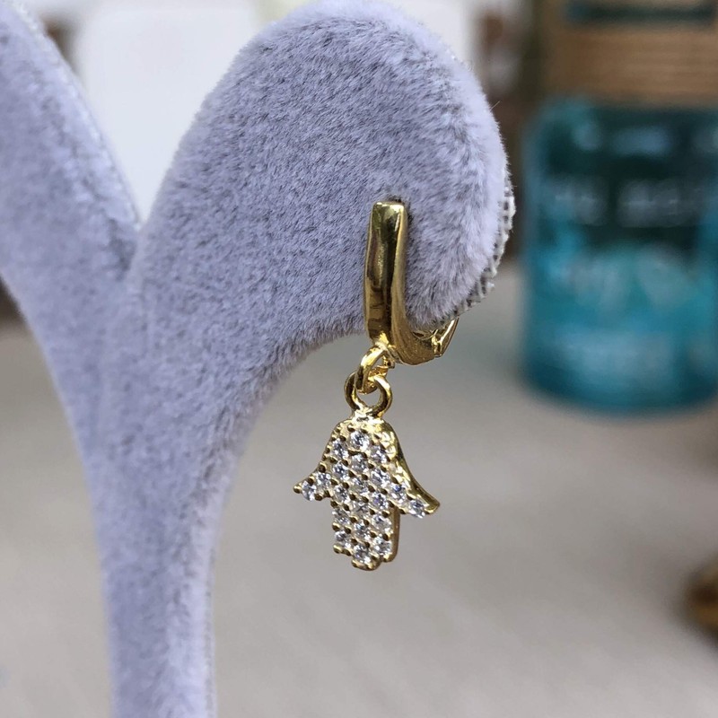 14K Gold Plated 925 Sterling Silver Hamsa Hand Earrings for