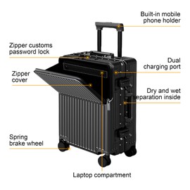 AIWEINY Zipperless Luggage, Polycarbonate Aluminum Hard Shell, Expandable Carry-On Suitcase with Spinner Wheels, Hard Shell Suitcase, 20 Inch Cabin