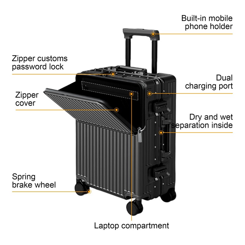 AIWEINY Zipperless Luggage, Polycarbonate Aluminum Hard Shell, Expandable Carry-On Suitcase