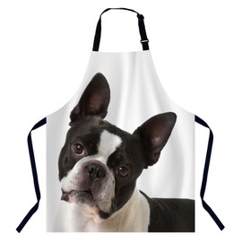 Xuwenz Boston Terrier Bib Apron with Adjustable Neck for Men Women,Suitable for Kitchen Cooking Chef Grill Bistro BBQ Apron