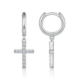 AKICE 2pcs 0.26ct Moissanite Brilliant Cut for Certified Earring S925 Sterling Silver 18K White Gold Modern Hoop StyleColor: Silver