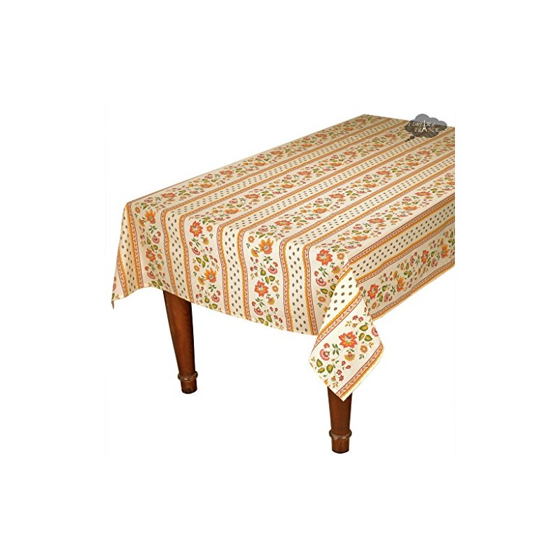 60x120" Rectangular Fayence Cream Cotton Coated Provence Tablecloth by Le