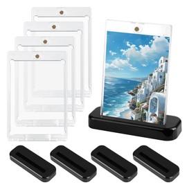 Set of 5 Magnetic Card Holders, 35PT UV Protection Magnetic Card Holder with Trading Card Stand, Plastic Trading Card Sleeves, Trading Card Sleeve for Sports Cards, Trading Cards