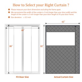 Wohomzy Thermal Door Curtain Fits Doors Size 60"x80"，Curtain Size 63"x82", Magnetic Insulated Curtain Side Open, Visible Panels,Keep Warm in Winter Cool in Summer,Diamond Pattern,Gray