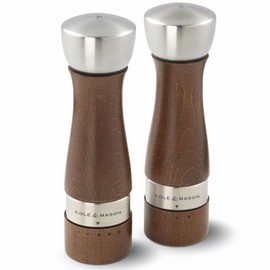 COLE & MASON | Set de Molinos de Sal y Pimienta Oldbury Café |19 cm | Molinillos de Madera Clásicos Ajustables | Mecanismo de Precisión | Juego Elegante para Cocina y Mesa | Mod. H304928GU