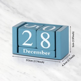 Obling Desk Calendar Wooden Manual Conversion Durable Chic Accessory for Home or Office (Blue)