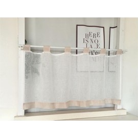 Vordesack Linen Look Net Curtain with Loops Short Curtain Plain Colour Small Window Short Curtain Kitchen Curtain 1 Piece Sand H x W 45 x 90 cm